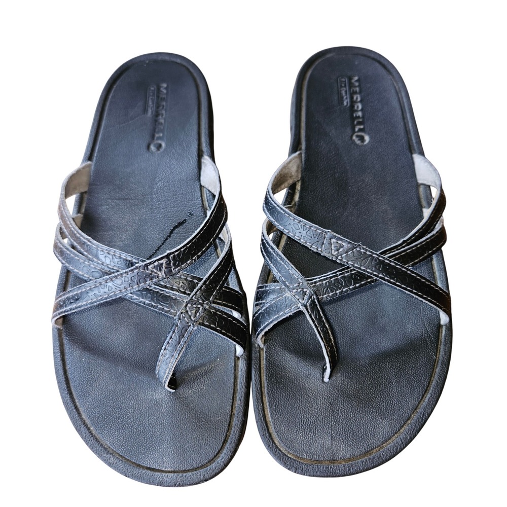 Merrell Air Cushion Black Strappy Thong Sandals Womens Size 7‎ Performance Slide